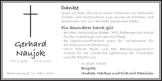 Traueranzeige von Gerhard Naujok von Gelnhäuser Neue Zeitung
