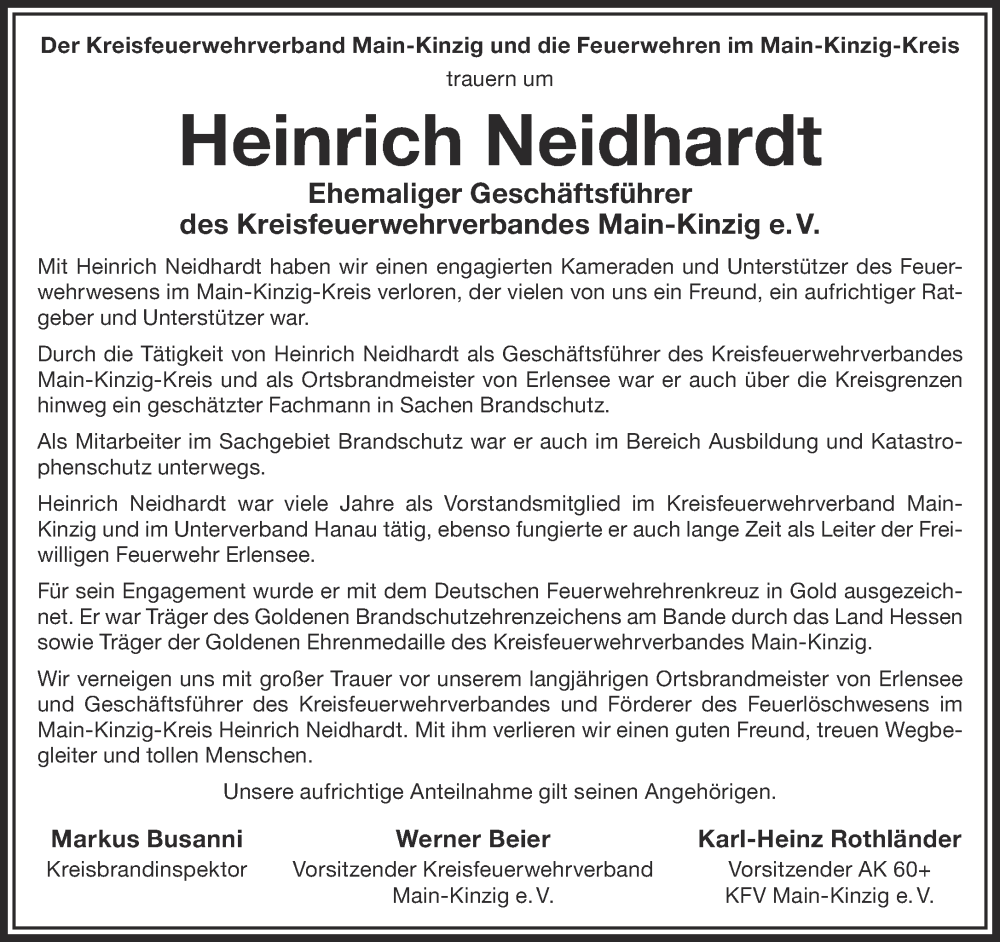  Traueranzeige für Heinrich Neidhardt vom 02.03.2024 aus Gelnhäuser Neue Zeitung