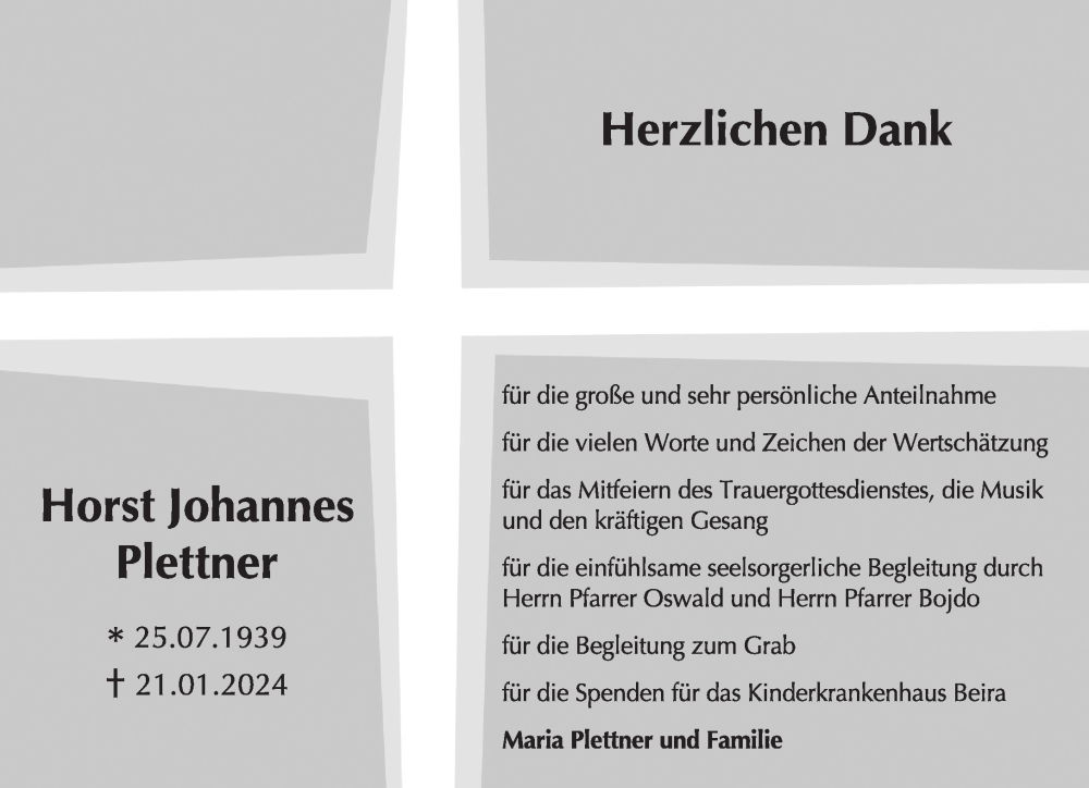  Traueranzeige für Horst Johannes Plettner vom 16.03.2024 aus Mittelhessen-Bote