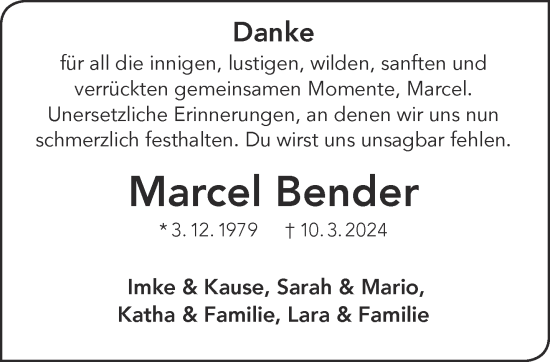 Traueranzeige von Marcel Bender von Mittelhessen-Bote
