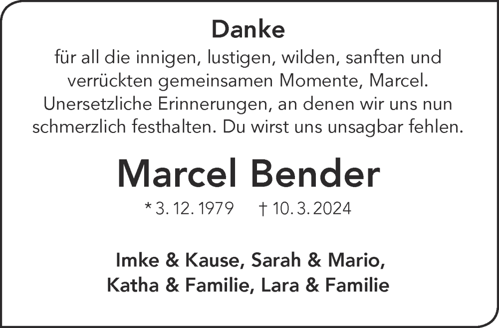  Traueranzeige für Marcel Bender vom 23.03.2024 aus Mittelhessen-Bote