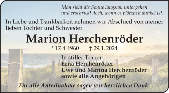 Traueranzeige von Marion Herchenröder von Gelnhäuser Neue Zeitung