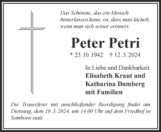 Traueranzeige von Peter Petri von Gelnhäuser Neue Zeitung