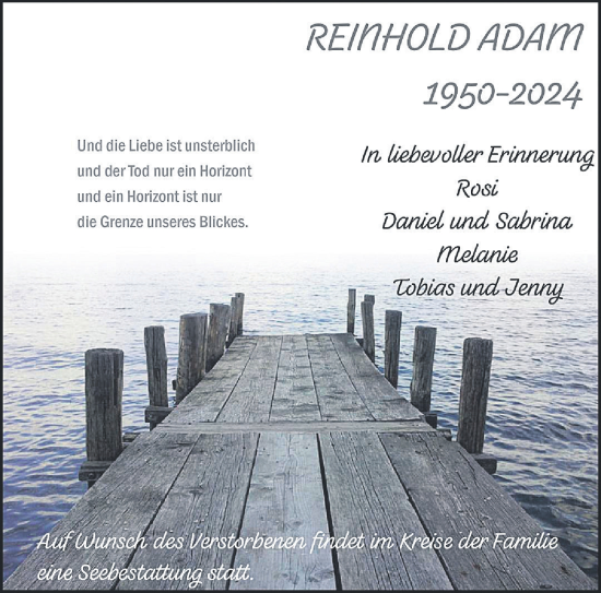 Traueranzeige von Reinhold Adam von Gelnhäuser Neue Zeitung