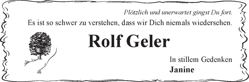  Traueranzeige für Rolf Geler vom 16.03.2024 aus Gelnhäuser Neue Zeitung