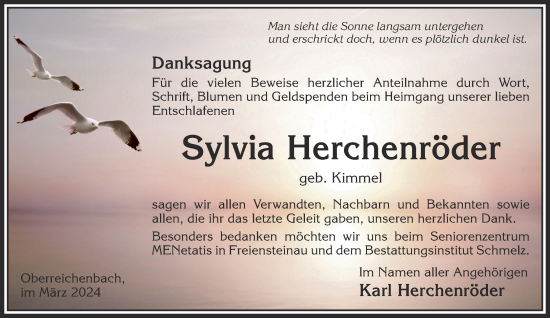 Traueranzeige von Sylvia Herchenröder von Gelnhäuser Neue Zeitung