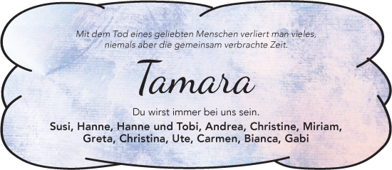 Traueranzeige von Tamara Metzler von Gelnhäuser Neue Zeitung