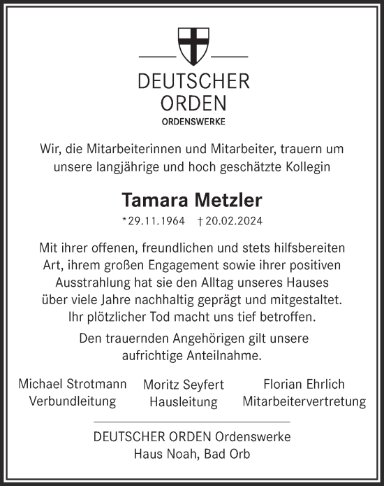 Traueranzeige von Tamara Metzler von Gelnhäuser Neue Zeitung