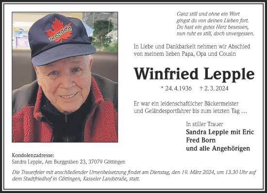 Traueranzeige von Winfried Lepple von Gelnhäuser Neue Zeitung