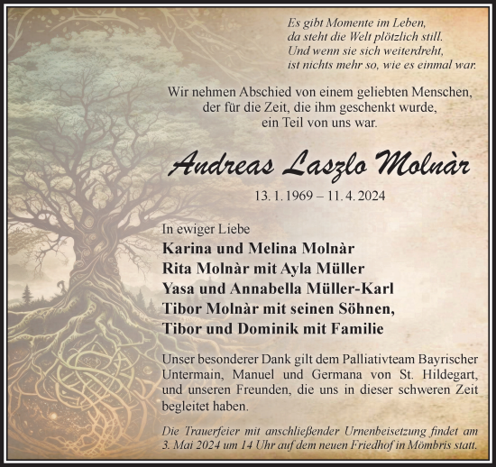 Traueranzeige von Andreas Laszlo Molnar von Gelnhäuser Neue Zeitung