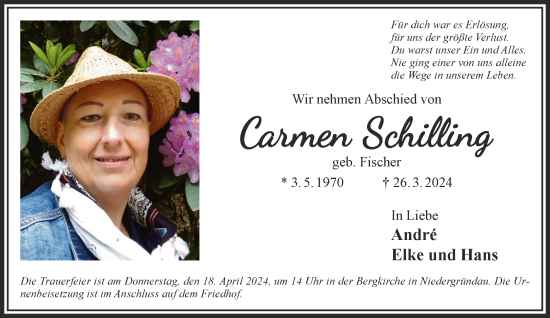 Traueranzeige von Carmen Schilling von Gelnhäuser Neue Zeitung