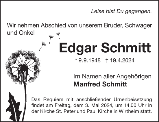 Traueranzeige von Edgar Schmitt von Gelnhäuser Neue Zeitung