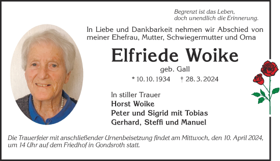 Traueranzeige von Elfriede Woike von Gelnhäuser Neue Zeitung