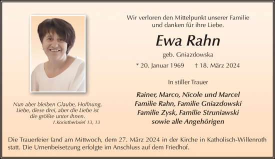 Traueranzeige von Ewa Rahn von Mittelhessen-Bote