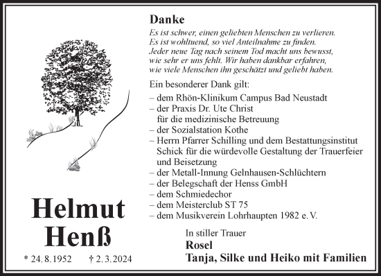 Traueranzeige von Helmut Henß von Gelnhäuser Neue Zeitung