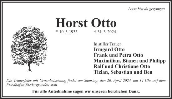 Traueranzeige von Horst Otto von Gelnhäuser Neue Zeitung