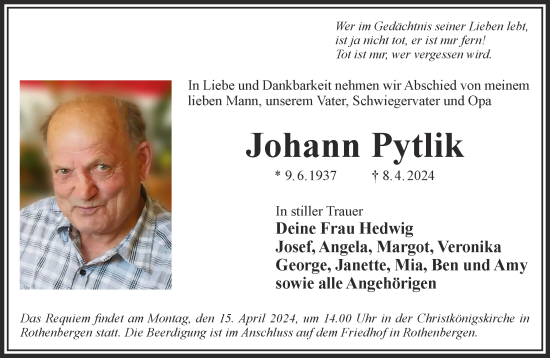 Traueranzeige von Johann Pytlik von Gelnhäuser Neue Zeitung