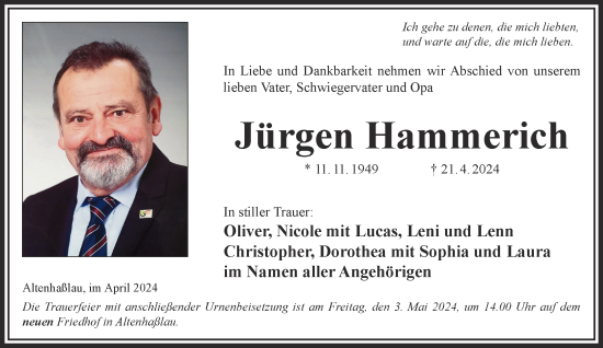 Traueranzeige von Jürgen Hammerich von Gelnhäuser Neue Zeitung