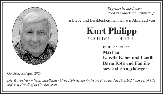 Traueranzeige von Kurt Philipp von Gelnhäuser Neue Zeitung