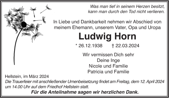 Traueranzeige von Ludwig Horn von Gelnhäuser Neue Zeitung