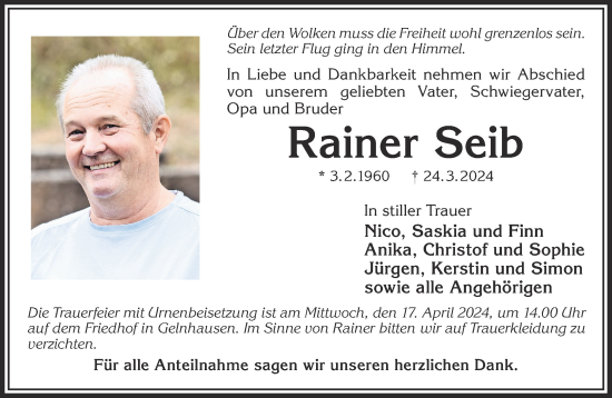 Traueranzeige von Rainer Seib von Gelnhäuser Neue Zeitung