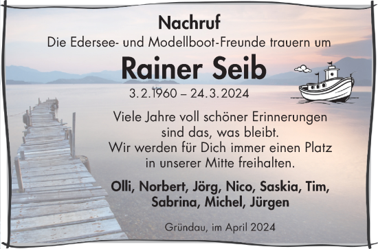 Traueranzeige von Rainer Seib von Gelnhäuser Neue Zeitung