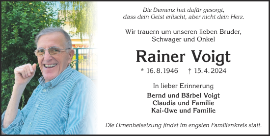 Traueranzeige von Rainer Voigt von Gelnhäuser Neue Zeitung