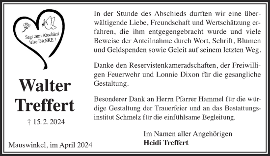 Traueranzeige von Walter Treffert von Gelnhäuser Neue Zeitung