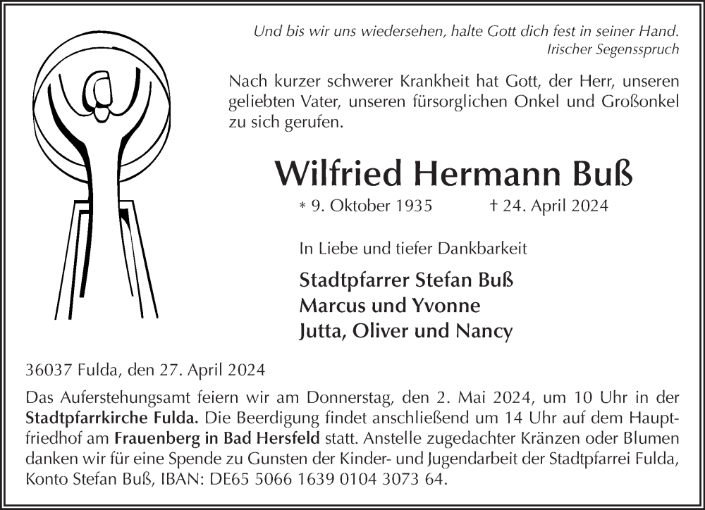  Traueranzeige für Wilfried Hermann Buß vom 27.04.2024 aus Gelnhäuser Neue Zeitung