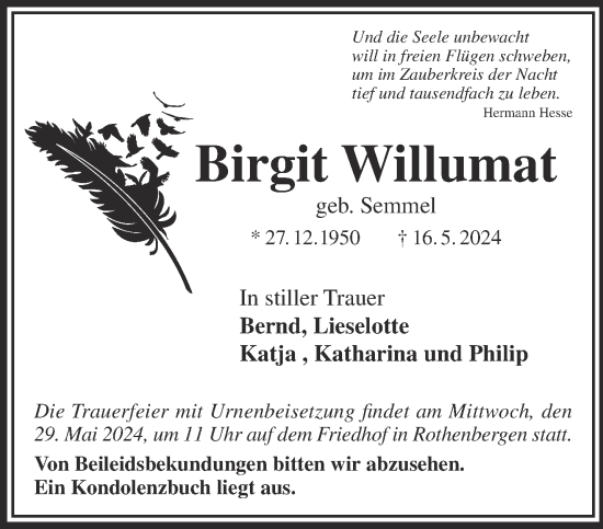 Traueranzeige von Birgit Willumat von Gelnhäuser Neue Zeitung