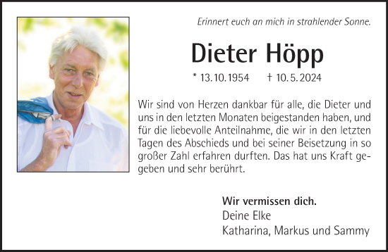 Traueranzeige von Dieter Höpp von Gelnhäuser Neue Zeitung