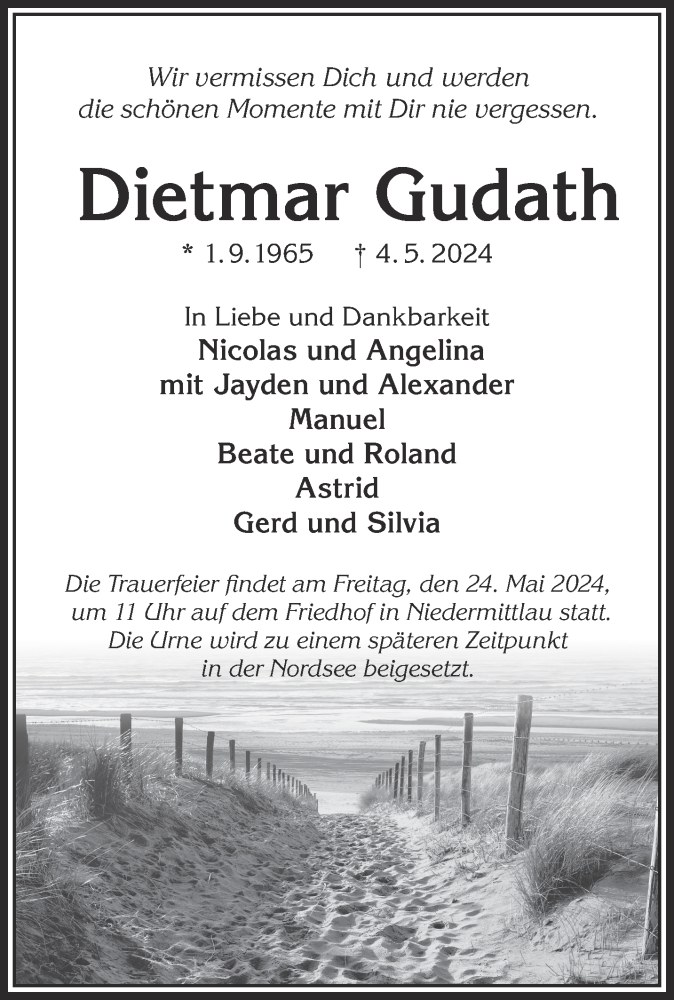  Traueranzeige für Dietmar Gudath vom 18.05.2024 aus Gelnhäuser Neue Zeitung