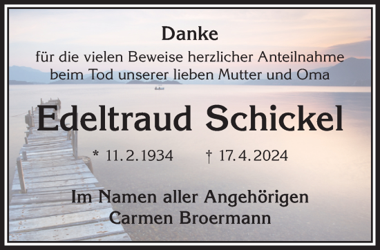 Traueranzeige von Edeltraud Schickel von Gelnhäuser Neue Zeitung