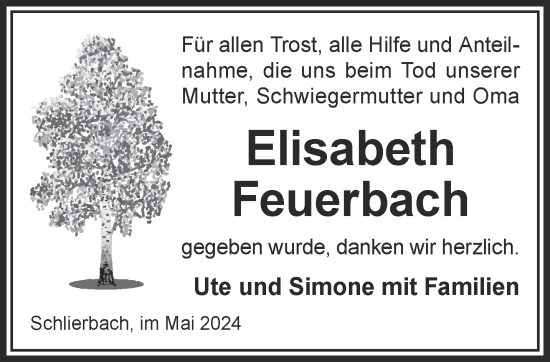 Traueranzeige von Elisabeth Feuerbach von Mittelhessen-Bote