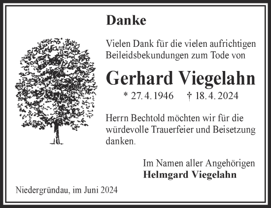 Traueranzeige von Gerhard Viegelahn von Gelnhäuser Neue Zeitung