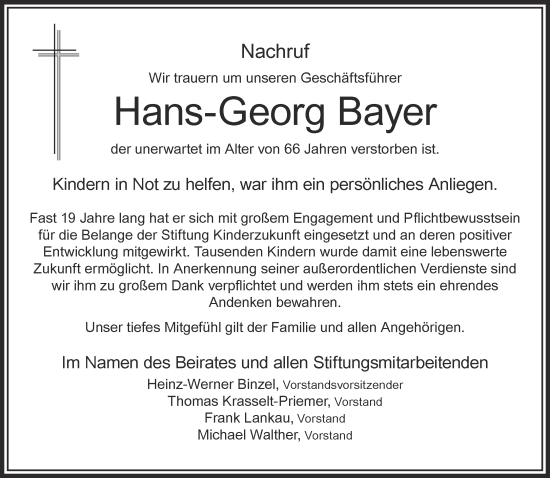 Traueranzeige von Hans-Georg Bayer von Gelnhäuser Neue Zeitung