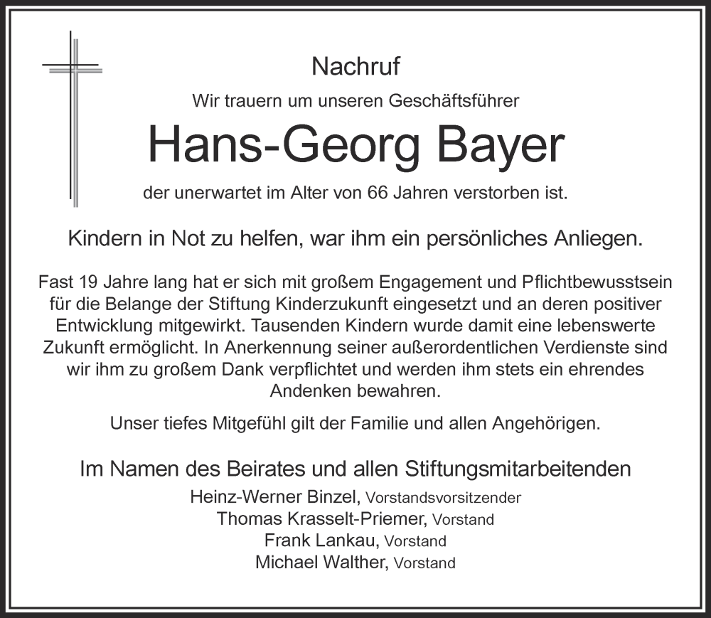  Traueranzeige für Hans-Georg Bayer vom 18.05.2024 aus Gelnhäuser Neue Zeitung