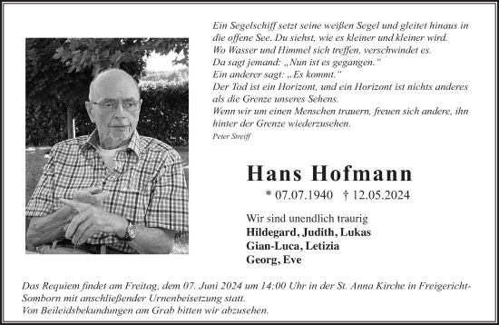 Traueranzeige von Hans Hofmann von Gelnhäuser Neue Zeitung
