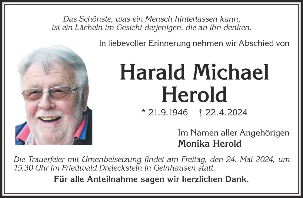  Traueranzeige für Harald Michael Herold vom 11.05.2024 aus Gelnhäuser Neue Zeitung
