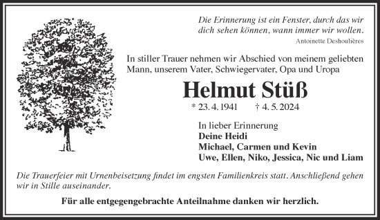Traueranzeige von Helmut Stüß von Gelnhäuser Neue Zeitung