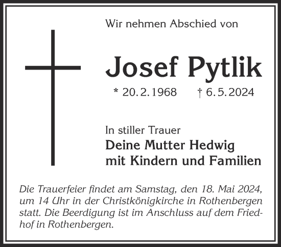 Traueranzeige von Josef Pytlik von Gelnhäuser Neue Zeitung
