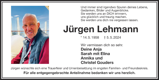 Traueranzeige von Jürgen Lehmann von Gelnhäuser Neue Zeitung