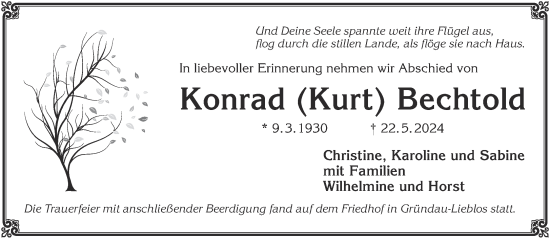 Traueranzeige von Konrad  Bechtold von Mittelhessen-Bote