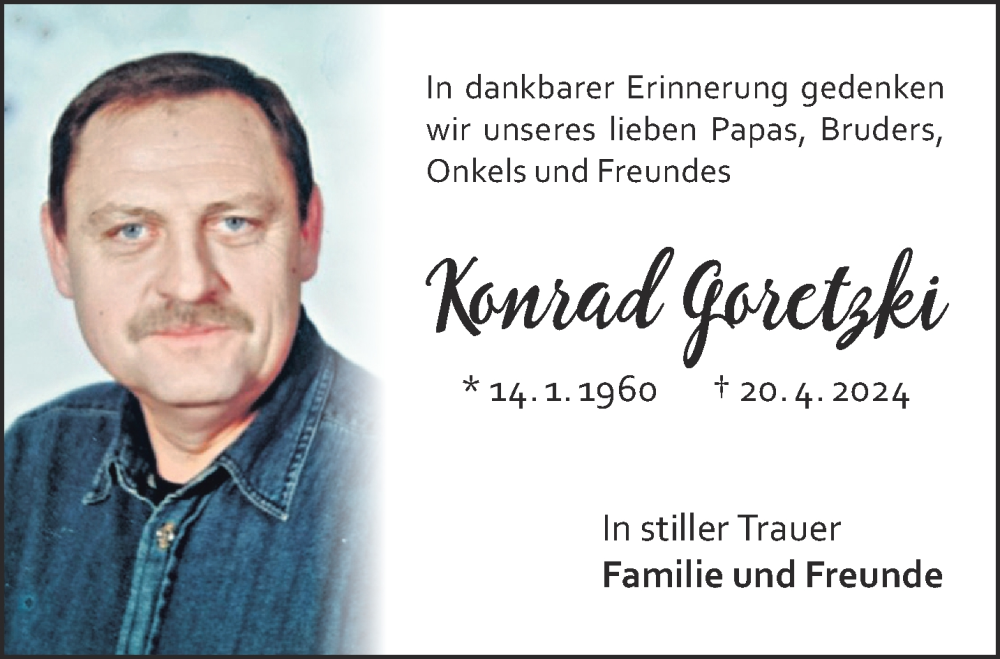  Traueranzeige für Konrad Goretzki vom 04.05.2024 aus Gelnhäuser Neue Zeitung