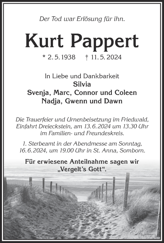 Traueranzeige von Kurt Pappert von Gelnhäuser Neue Zeitung