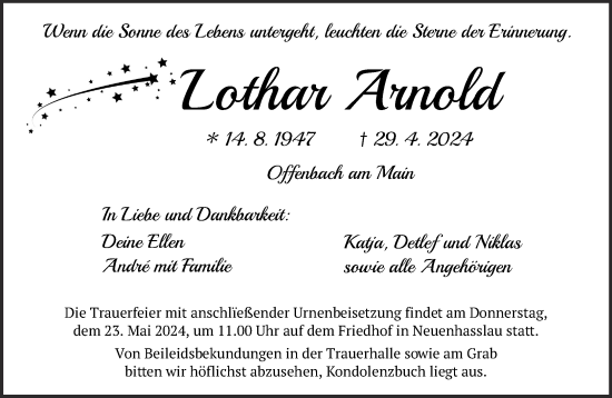 Traueranzeige von Lothar Arnold von Gelnhäuser Neue Zeitung