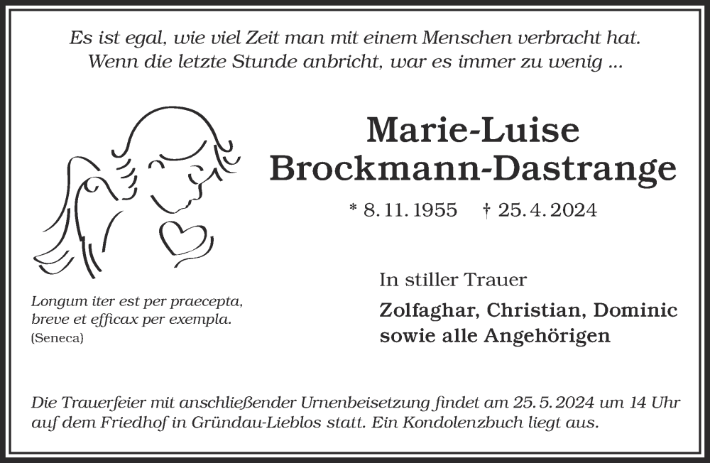  Traueranzeige für Marie-Luise Brockmann-Dastrange vom 18.05.2024 aus Gelnhäuser Neue Zeitung