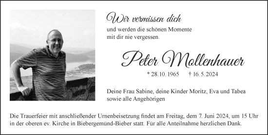 Traueranzeige von Peter Mollenhauer von Mittelhessen-Bote