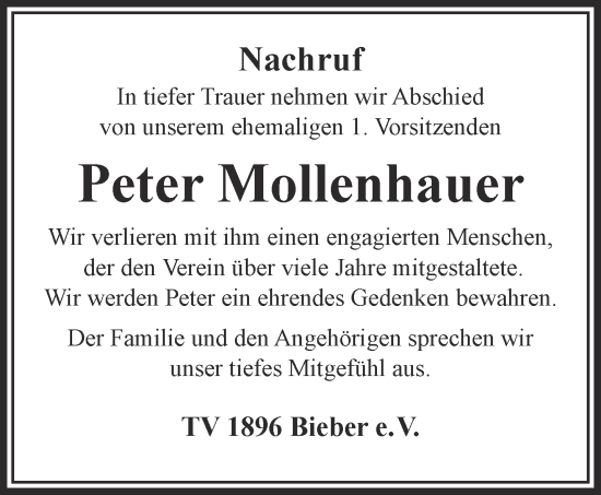 Traueranzeige von Peter Mollenhauer von Gelnhäuser Neue Zeitung