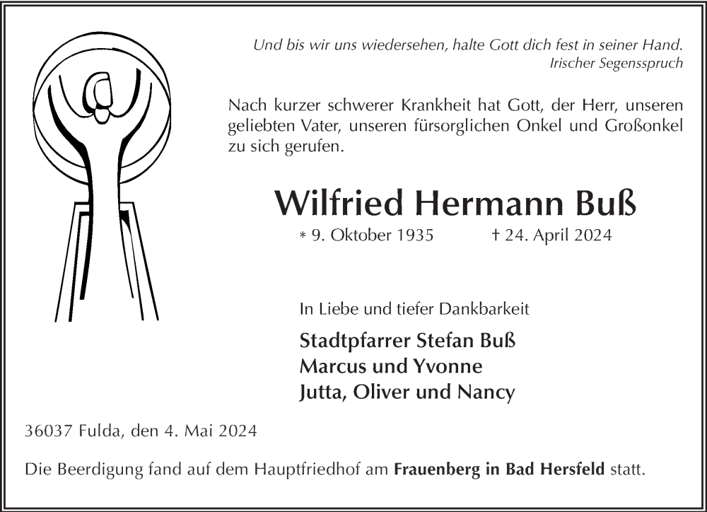  Traueranzeige für Wilfried Hermann Buß vom 04.05.2024 aus Mittelhessen-Bote
